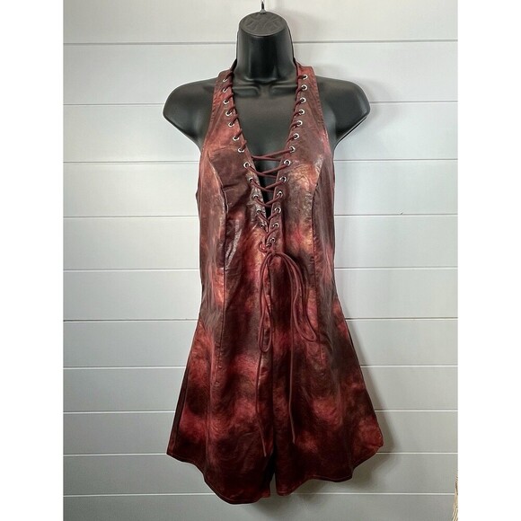 New Fashion Nova Womens Ready For Love Wash Faux Leather Romper Sz Large - Picture 4 of 14